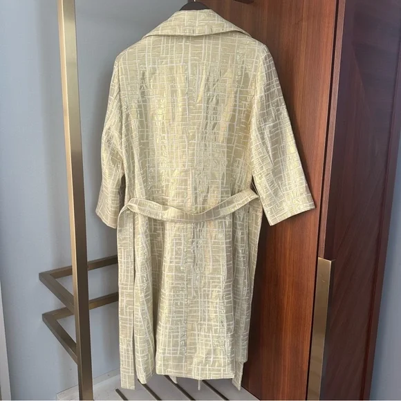 🧥 Victor Costa Metallic Gold Textured Belted Coat – Size 12 - Picture 9 of 12